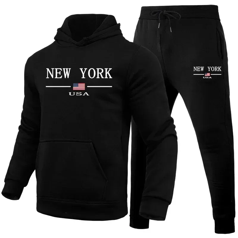 2026 New Men's Sportswear Fashion Casual Printed Sportswear Set Daily Sports Slow Running Men's Winter Warm Hoodie