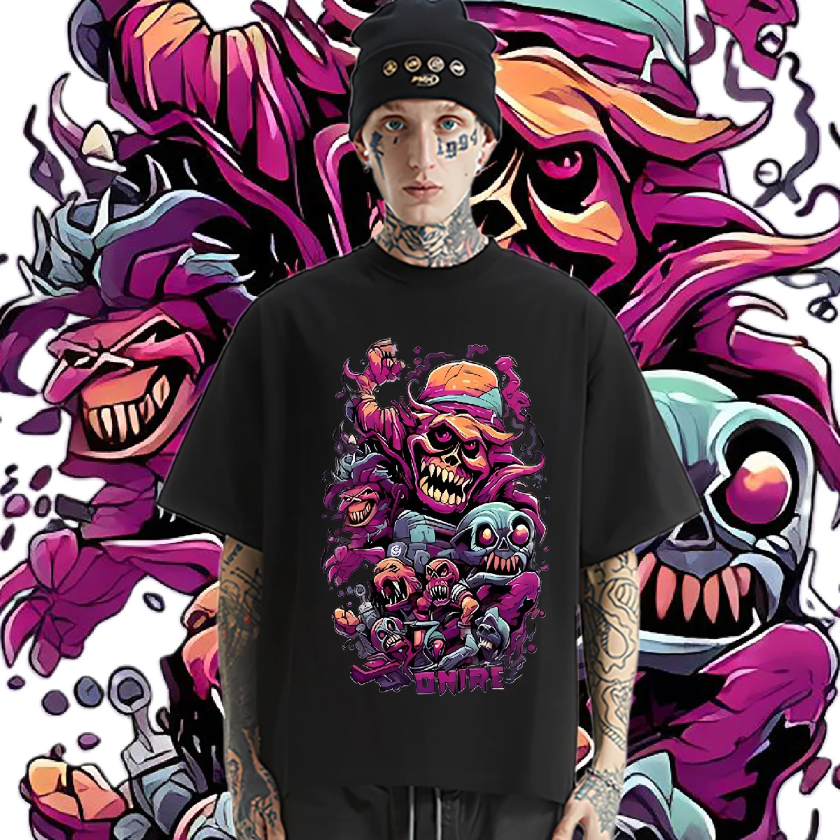 

Horror Demons Tees Oversized Round Neck T Shirt Hip Hop Men Woman Tees Printed Short Sleeve Tops Streetwear Loose T-shirt