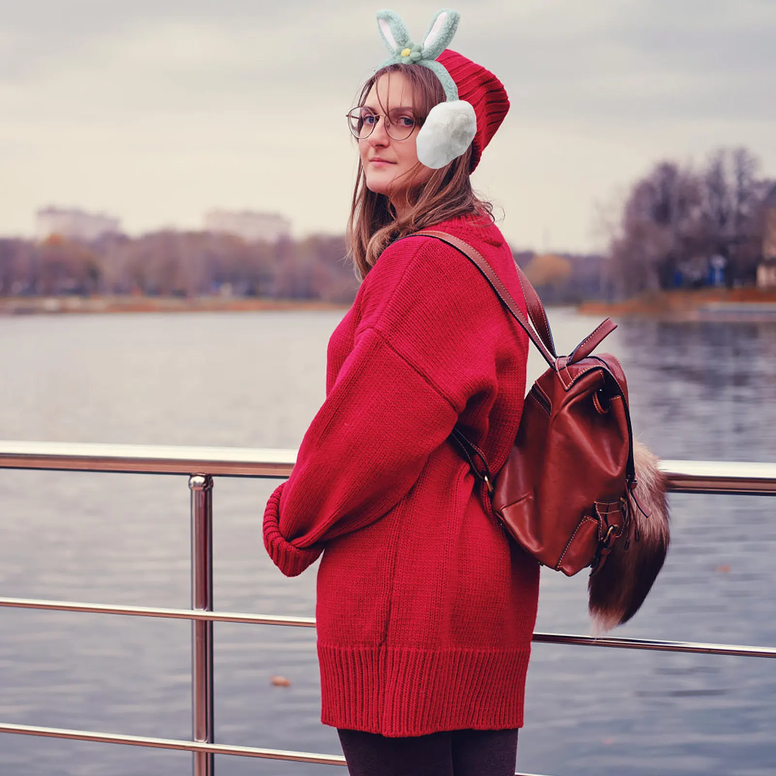 1-個ウサギの耳イヤーマフ冬屋外イヤーウォーマー暖かい女性快適なカバー素敵なクリエイティブ寒い季節