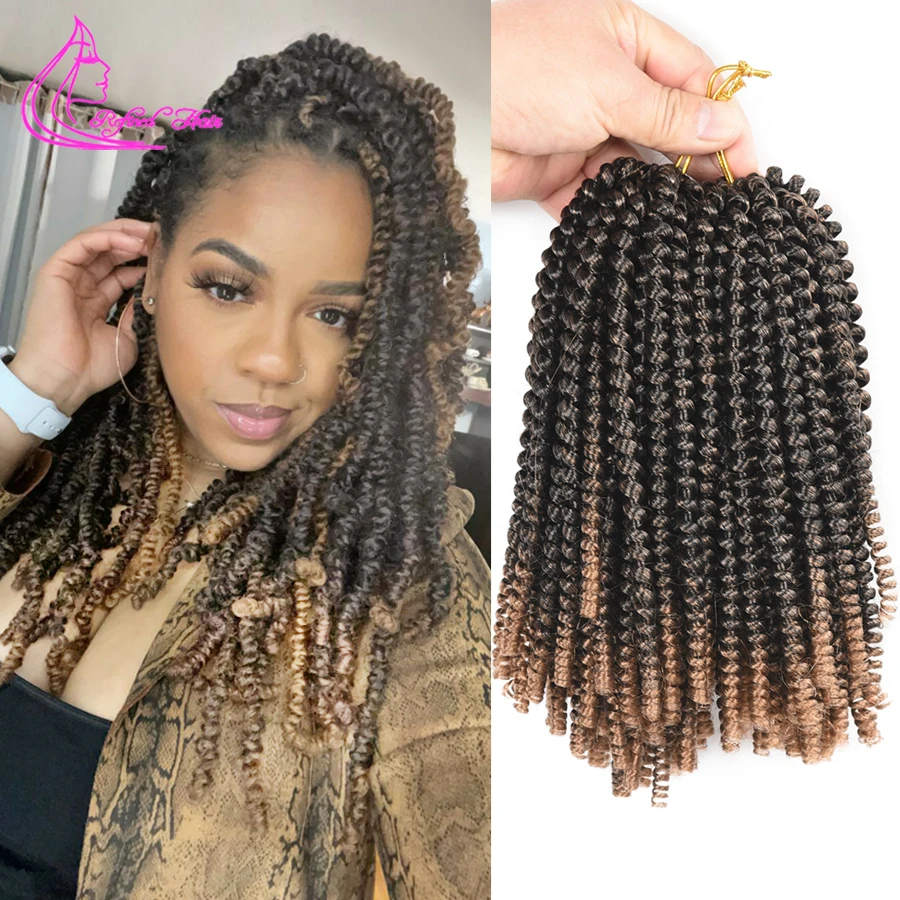 

Refined Hair Synthetic Crochet Braids Short Spring Twist Curly For Bomb Braids Ombre Brown Braiding Hair Extensions 30strands/pc