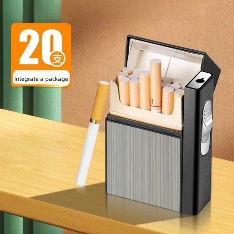 USB 3-in-1 Multifunctional Gas and Electric Cigarette Case Lighter 20 Pieces Metal Inflatable Cigarette Case Wholesale