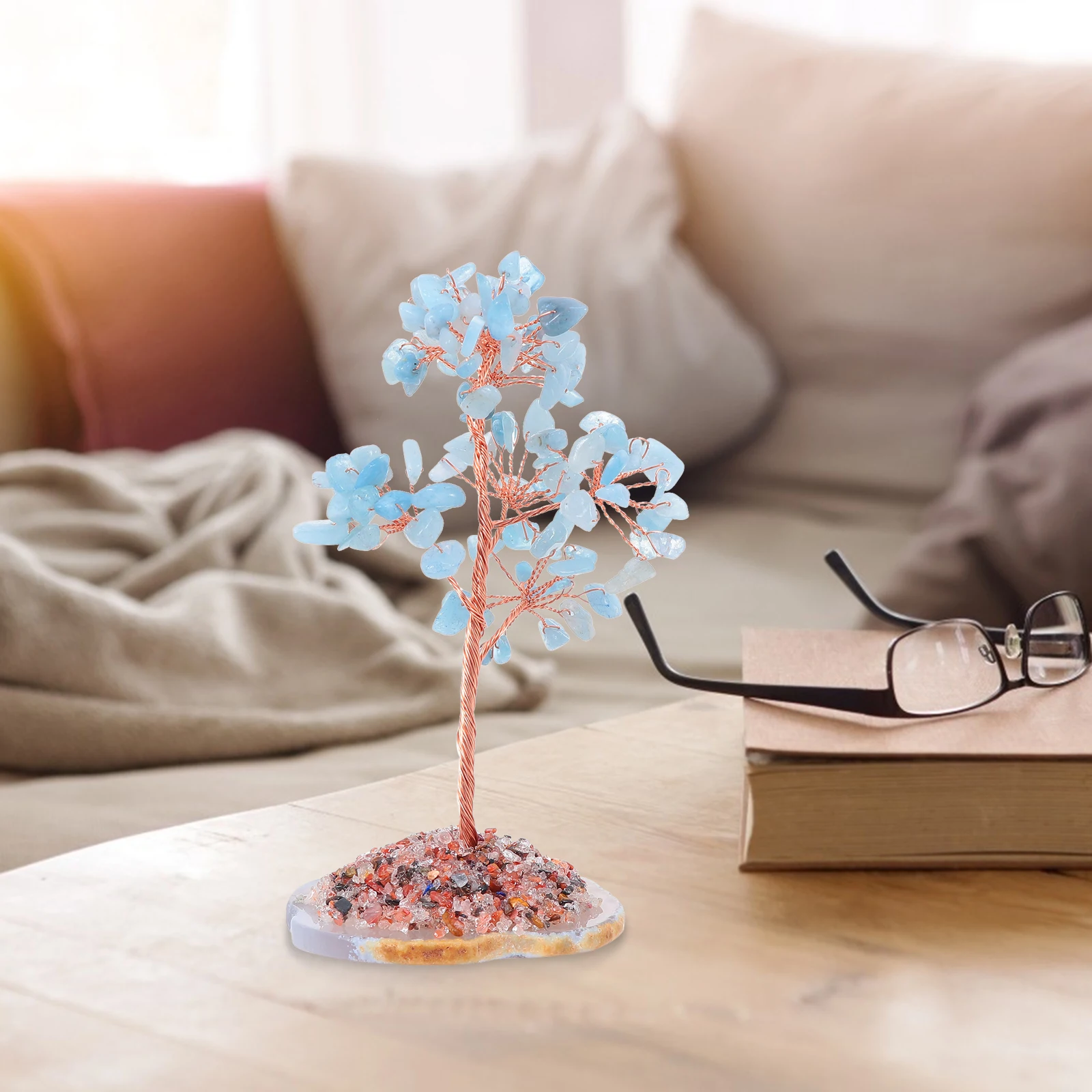 

Natural Agate Base Crystal Money Tree Feng Shui Gemstone Healing Wishing Tree Decorative Bonsai Positive Uplifting Gift Home