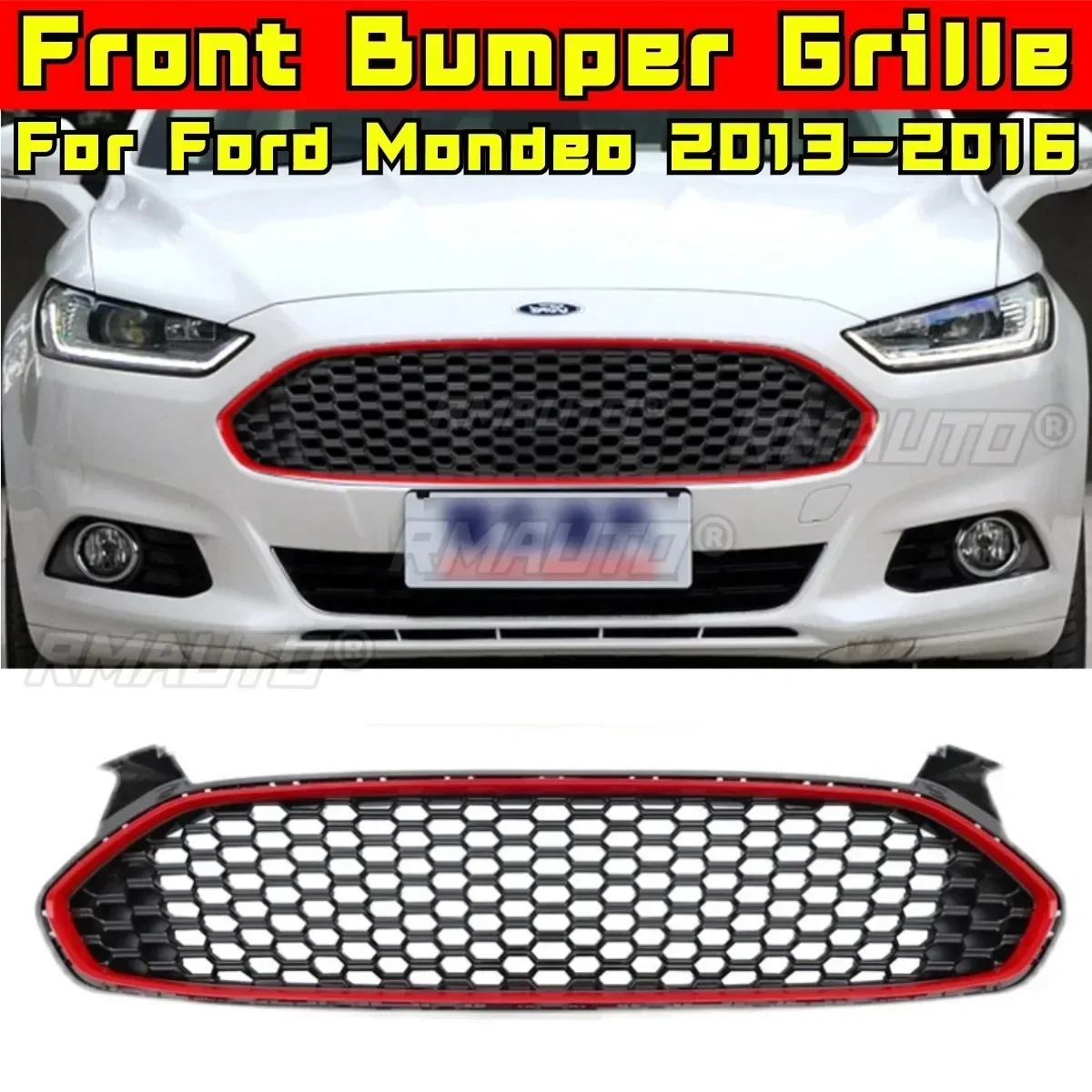 For Mondeo Front Racing Facelift Upper Radiator Grill For Ford Mondeo 2013-2016 Car Front Bumper Racing Grille Car Accessories