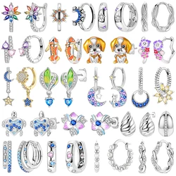 New 925 Sterling Silver Hope Rainbow Flower Earrings For Women Sparkling Colored Zircon Star Koi Earrings Fashion Party Jewelry