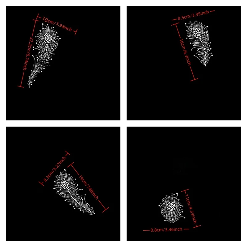 

4pc/lot Feather decor appliques hot fix stones hot fix rhinestone transfer motifs iron on crystal transfers design patch