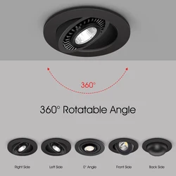 Dimmable LED Downlight para quarto, teto embutido, Spot Light, Down Light, 360 graus rotativos, lâmpada de iluminação interior, 5W, 7W, 12W, 220V