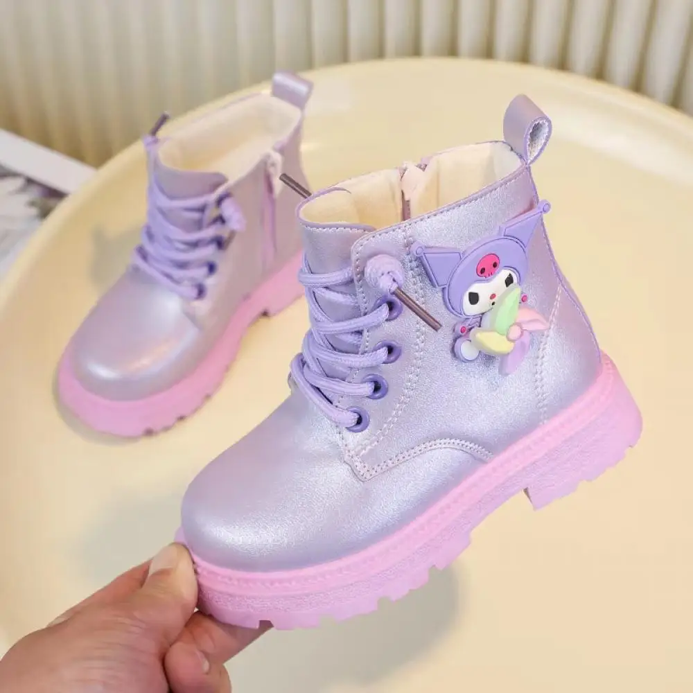 Lindas Sanrio, botas de cuero de moda para niñas, zapatillas altas informales impermeables, botas de plataforma cómodas, zapatos informales para niños