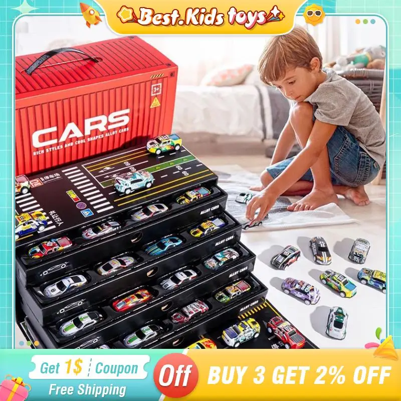 Set da 48 pezzi Mini scatola modello di auto sportiva da corsa in lega di inerzia giocattoli per bambini tirare indietro rimbalzo contenitore per veicoli di simulazione multipla regalo