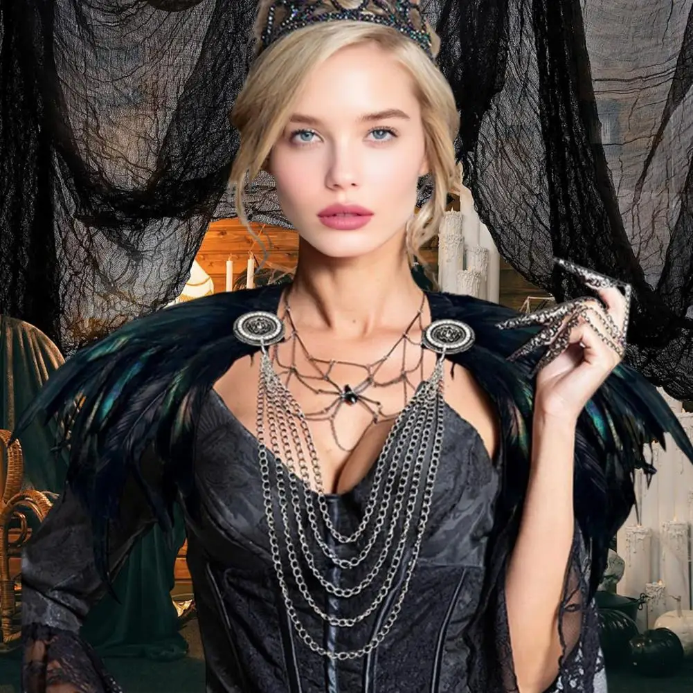 Capa de fiesta de carnaval, chal de plumas góticas, capa con cuello de encaje, disfraz de bruja para Halloween, Carnaval, mujer, negro y blanco
