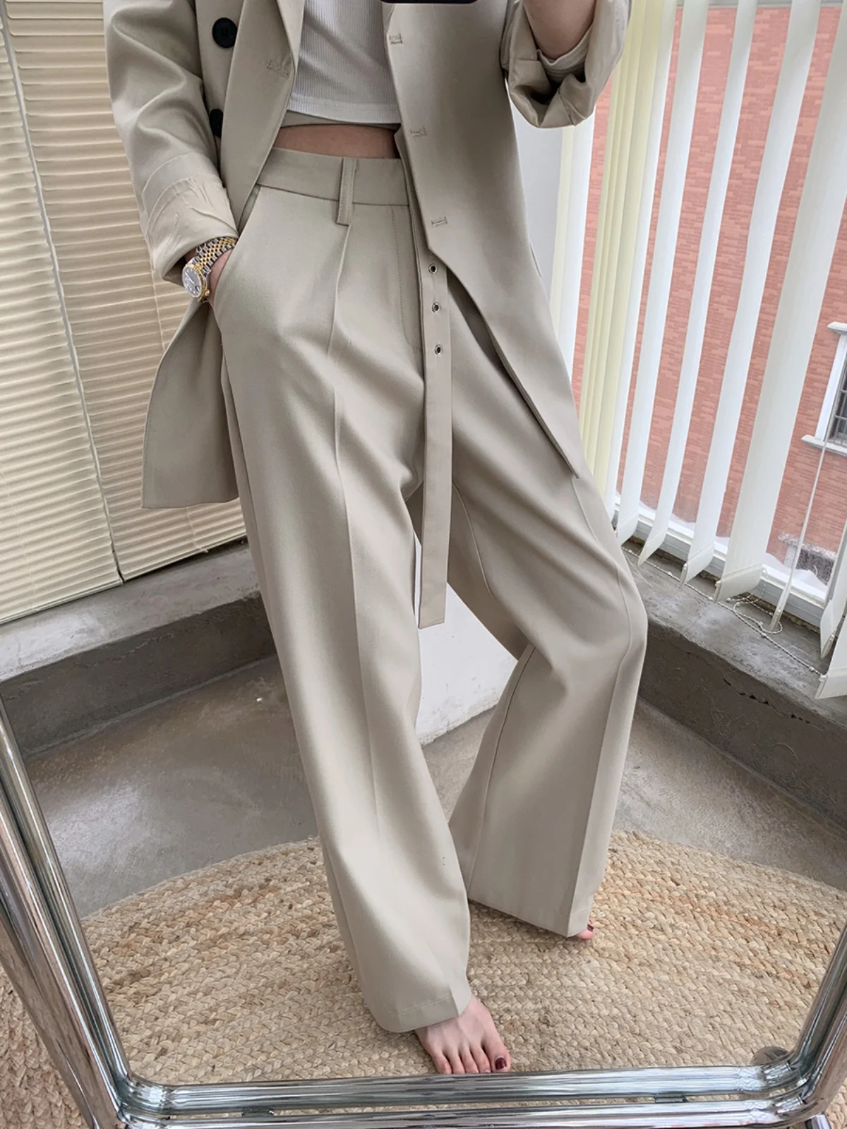 

Женские брюки-палаццо прямого кроя для похудения, весенние, новые, модные, универсальные, с высокой талией, драпированные, для костюма