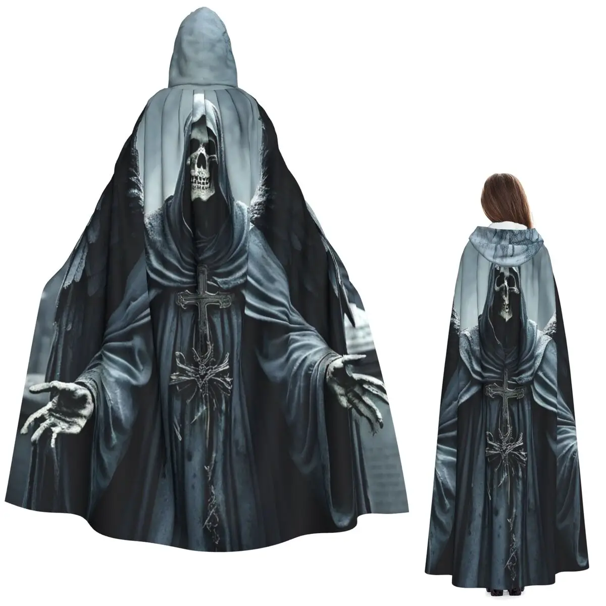 

Winged Grim Reaper Long Hooded Cloak Witch Medieval Costume Cosplay Cape HalloweenVampire Adult Unisex