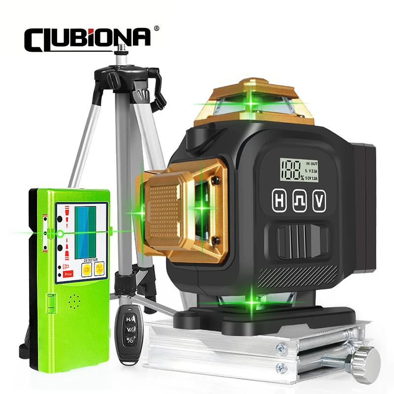 Clubiona 4D 16 Lines Laser Levels Cross Line 360 Self-Leveling Horizontal And Vertical Super Power Green Beam construction laser