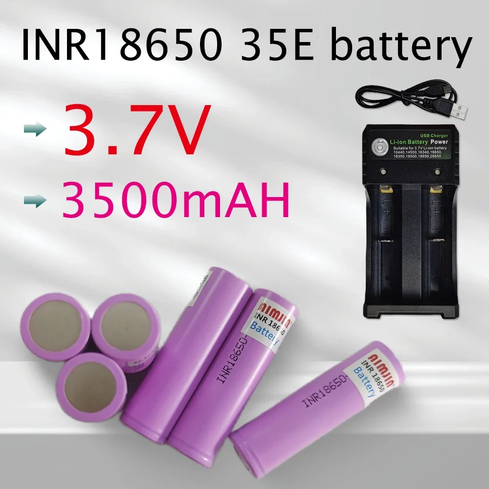 3.7V 3500mah 18650 Battery For Samsung 35E INR 18650 20A Lithium Lon Battery Replacement External Battery+Charger