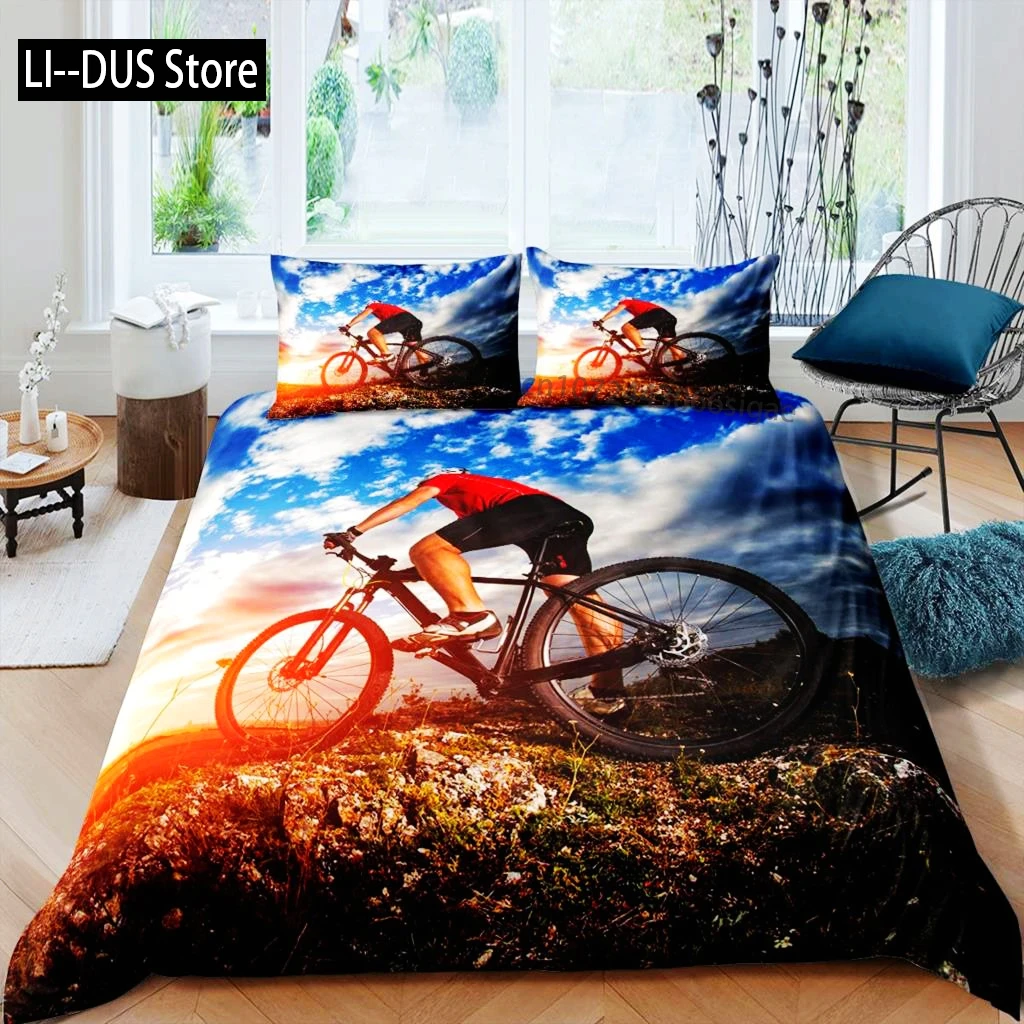 

Bicycle Duvet Cover Set Microfiber Mountain Bike Comforter Cover Sport Game Tie Dye Pattern King Size 2/3pcs Twin Bedding Set