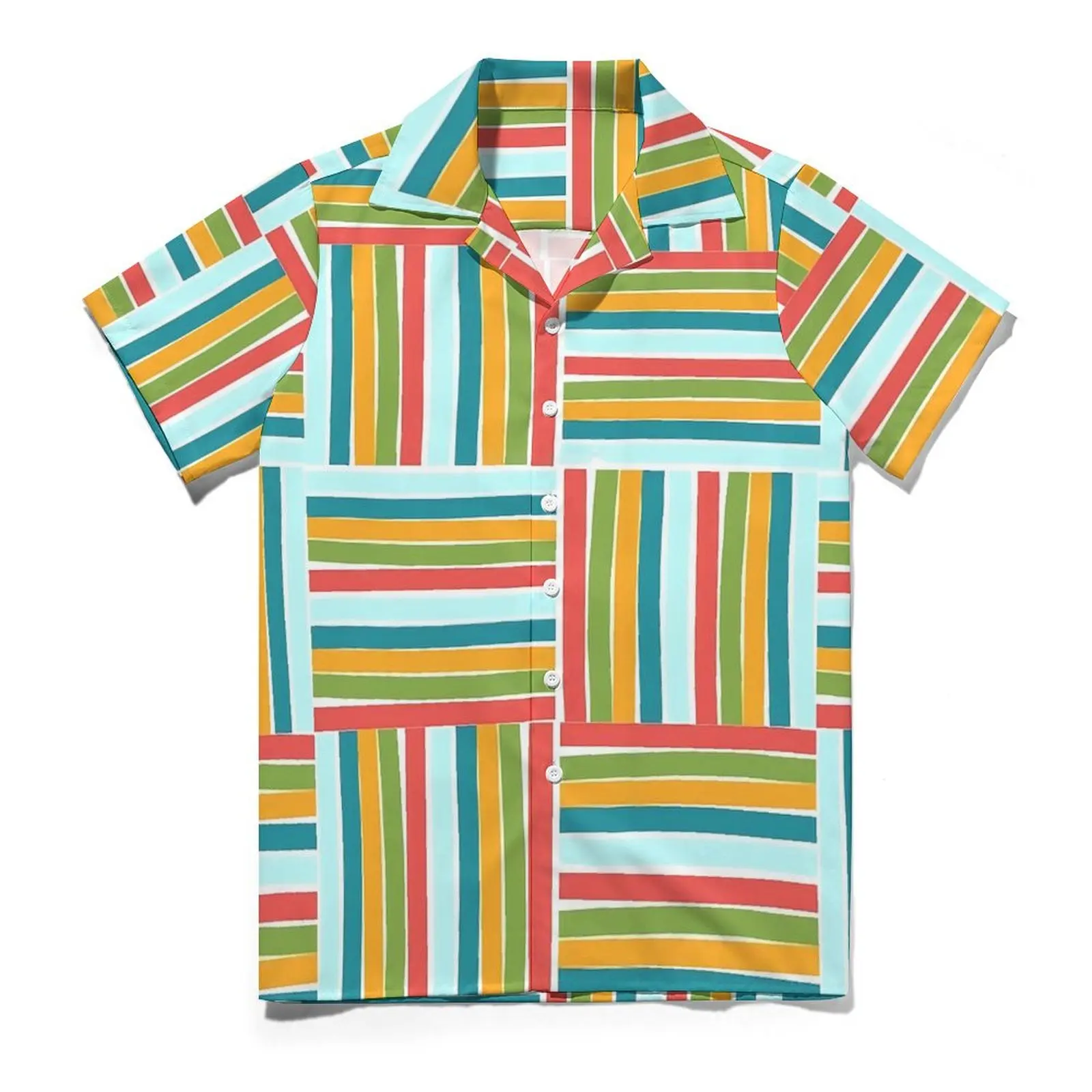 

Color Block Beach Shirt Colorful Stripes Hawaiian Casual Shirts Men Elegant Blouses Short Sleeve Street Style Pattern Clothing