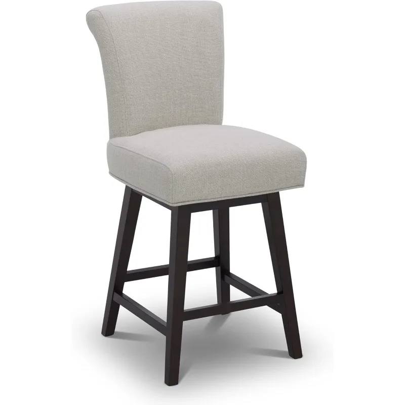 26 Inch Counter Height Swivel Bar Stool, FSC Certified Modern Fabric Swivel Barstool Chair with Back, Linen