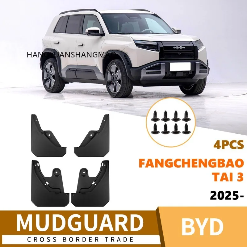 FOR BYD Fangchengbao Tai 3 2025 Mud Flaps Splash Guards Car Accessories Black ABS Set of 4 Pieces for Fender Mudguard