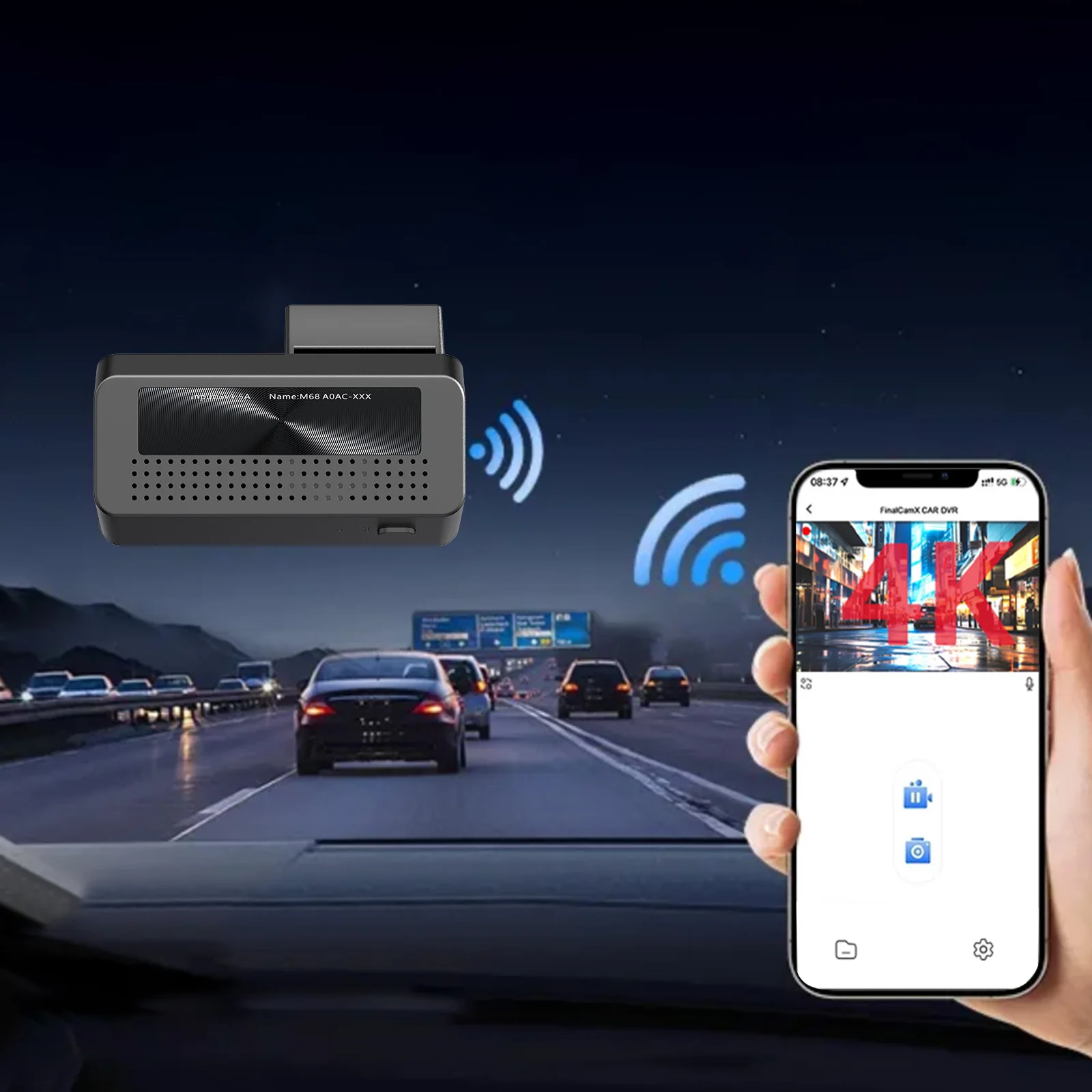 4K Dash Cam Built-in WiFi and Night Vision Car Video Recorder Compact Design with 24H Parking Mode Cycle Recording G-Sensor