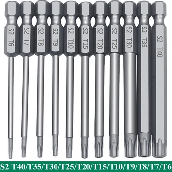 Conjunto de bits de segurança torx, 11 peças, aço s2, chave de fenda magnética de segurança, 50/100mm, conjunto de chave de fenda estrela para tubarão vácuo T6-T40
