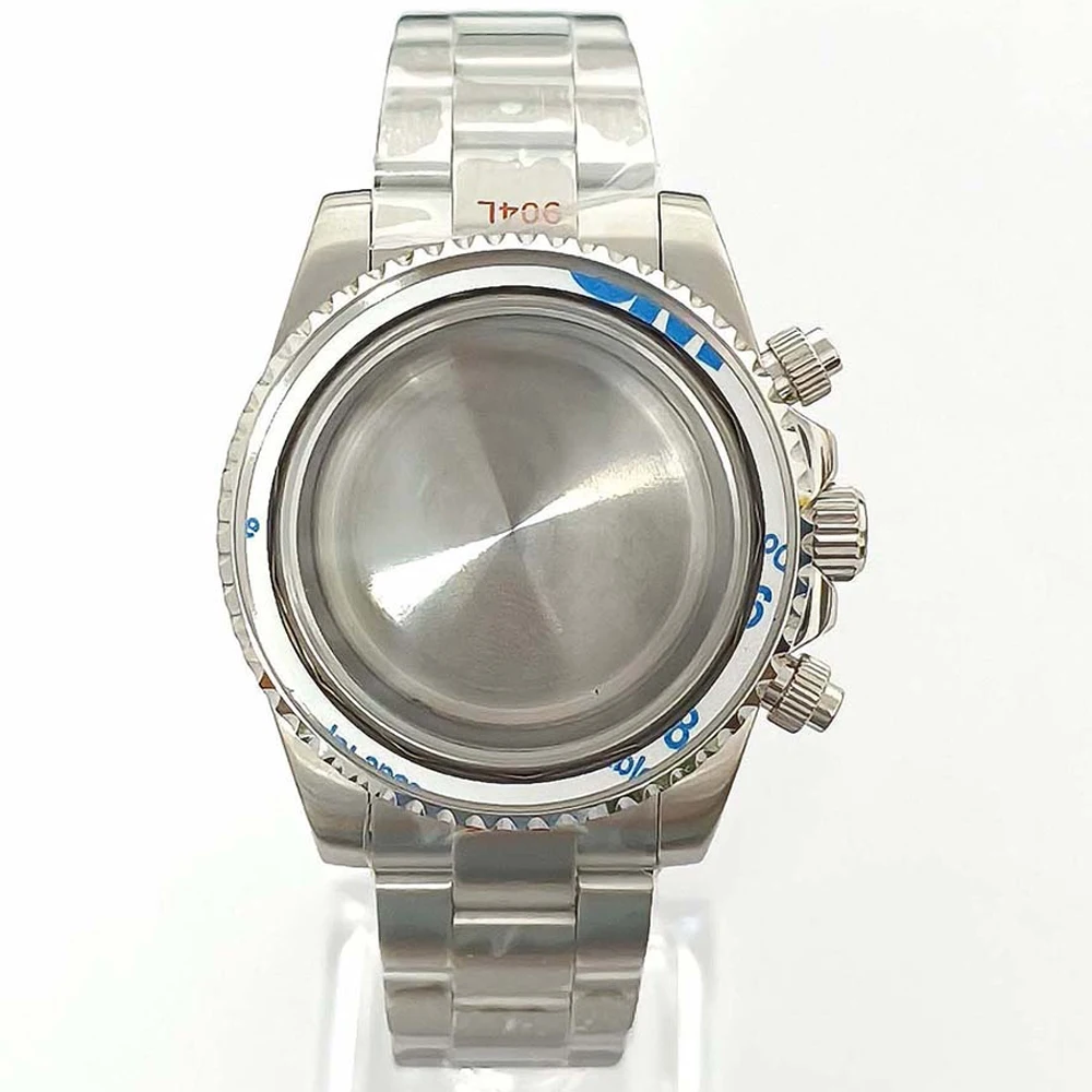 

40mm VK63 Case Silver Watch Case Stainless Steel Watch Strap for VK63 Quartz Movement Watch Shell + Bracelet Fit 30mm Dial