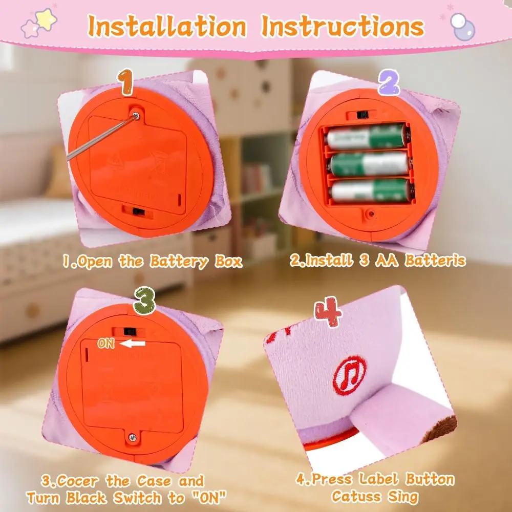 말하는 기린 인형, 10곡의 노래 재생, 볼륨 조절 가능, 봉제 인형 장난감, 음악 장난감