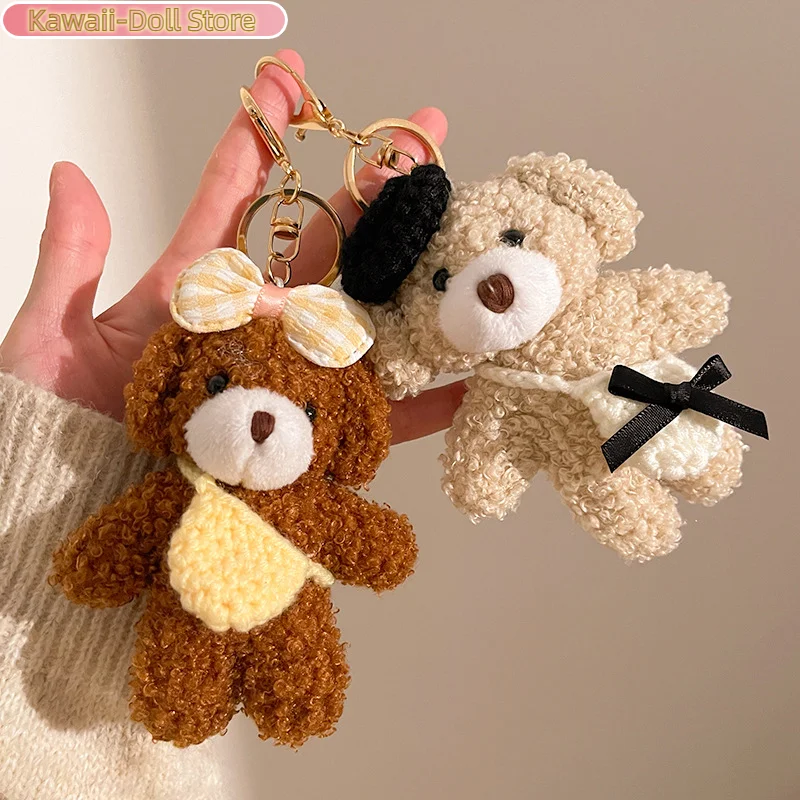 Porte-clés en peluche ours à nœud, poupée en peluche douce de dessin animé, pendentif de voiture, sac à dos, décor de sac, cadeau pour enfant
