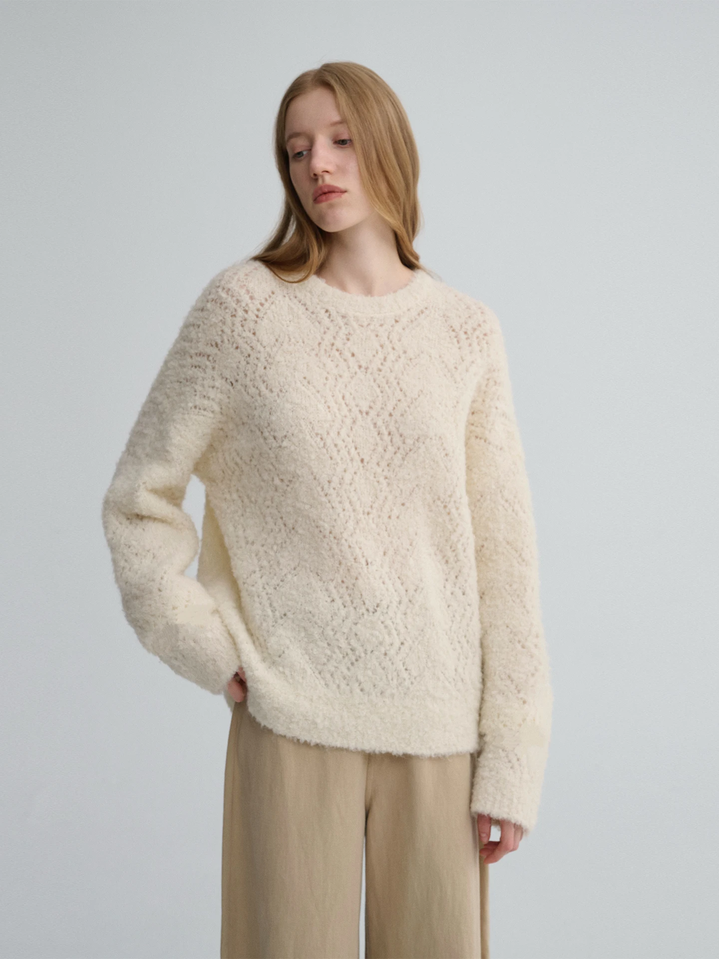 

Женский вязаный свитер Maison Cecile из шерсти с круглым вырезом, вышивкой крючком, ажурной вязкой, мягкий, уютный, 3D-вязка, осенняя одежда