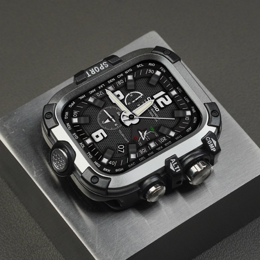 Capa protetora de metal à prova d'água para apple watch 45mm 44mm, vidro temperado para iwatch série 9 8 7 6 5 4 se