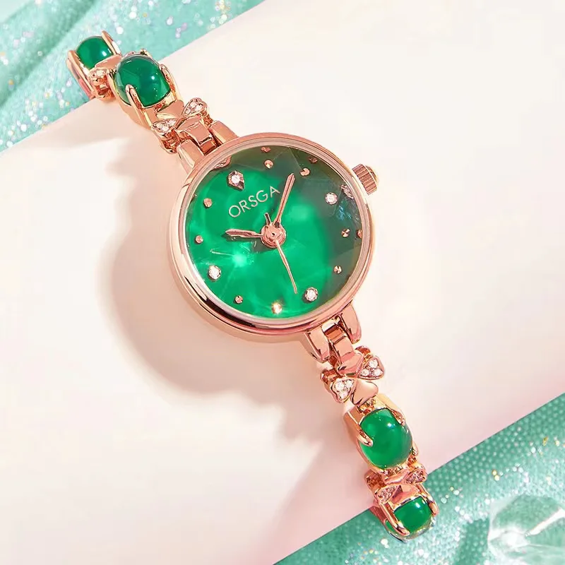 Orologio al quarzo da donna in giada verde impermeabile, compatto, orologio da polso di lusso orologio da polso alla moda ed elegante V54