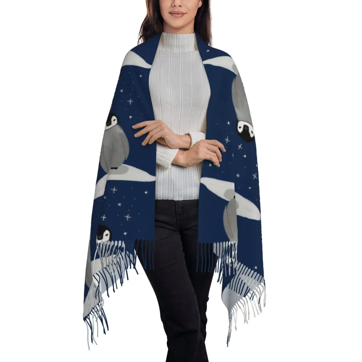 Happy Little Penguin Scarf Tassel Scarves for Women Soft Warm Shawls and Wraps Large Fall Winter Shawl Wrap