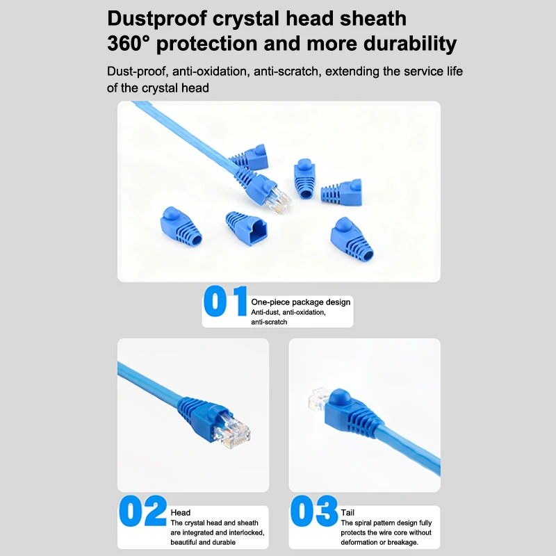20 peças od6.5 cabo conector plug capa cat5e cat6 rj45 cabo de rede ethernet 10 cores botas de alívio de tensão rj45 tampas de conector