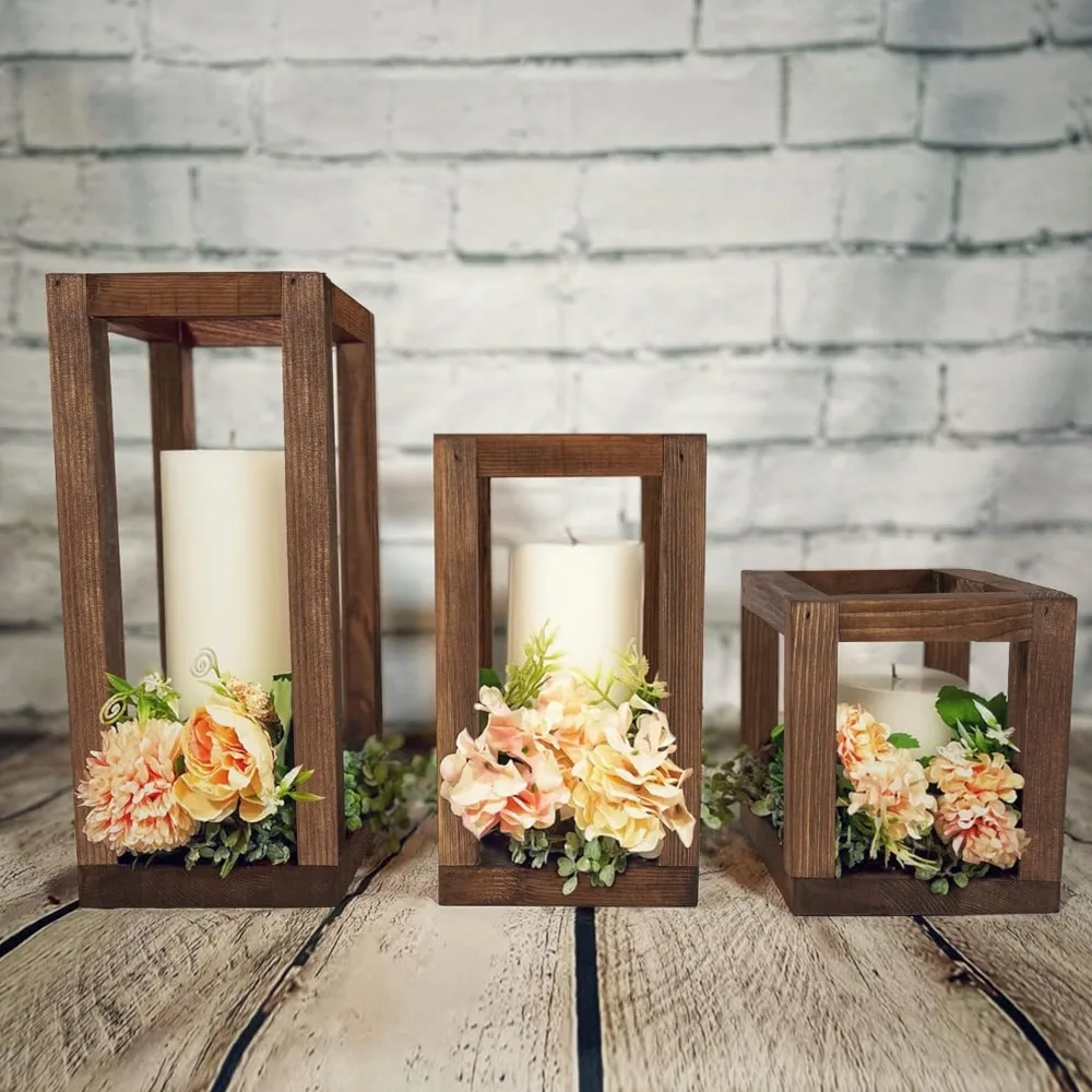 Candle Holder Farmhouse Decor Home Decoration Centerpiece 12 Pcs Wooden Wedding Lantern Centerpiece Country Barn Wedding Gift