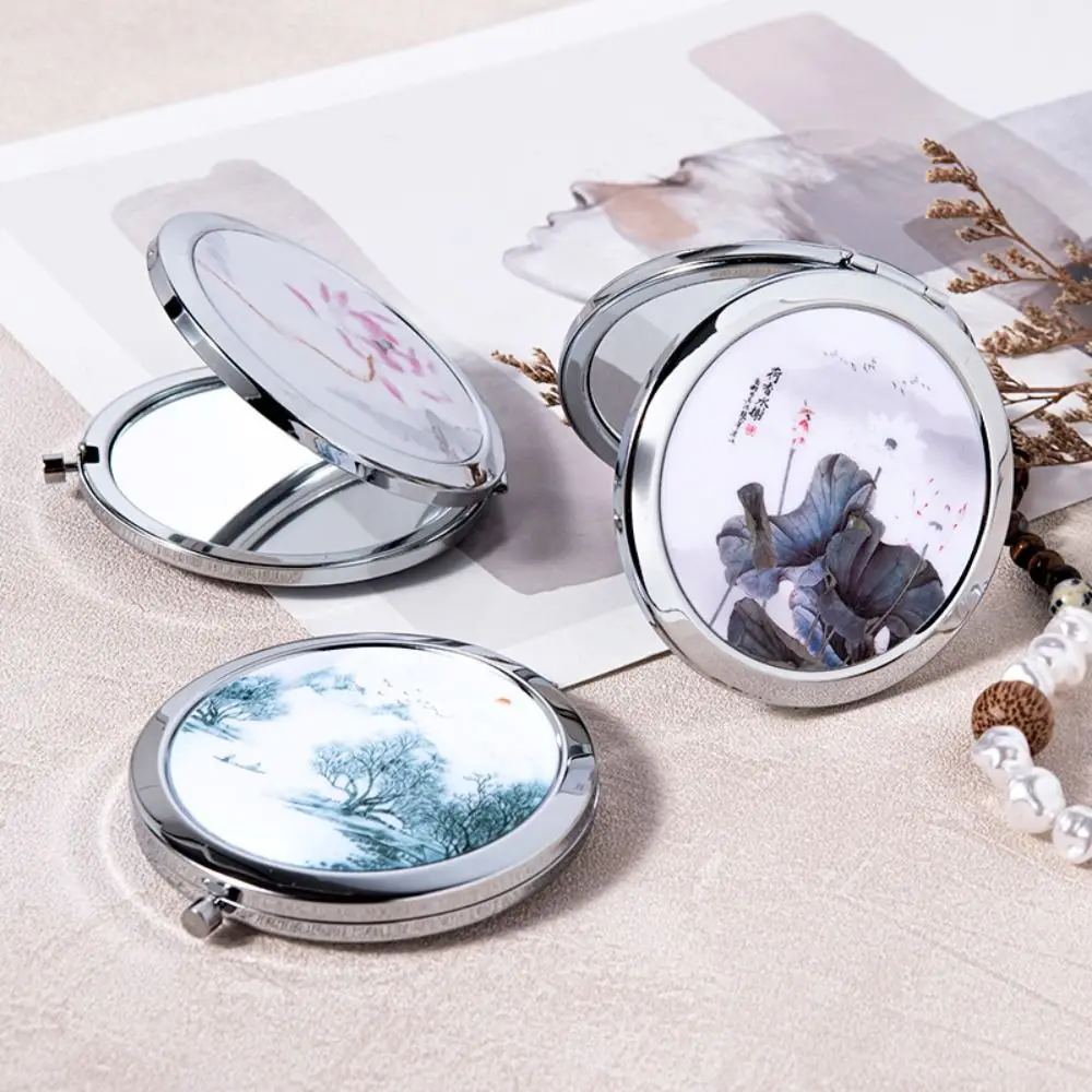 Makeup Mirror Metal Compact Mirror Flower Chinese Ancient Style Portable Mirror Pocket Size Cute Vanity Mirror Children