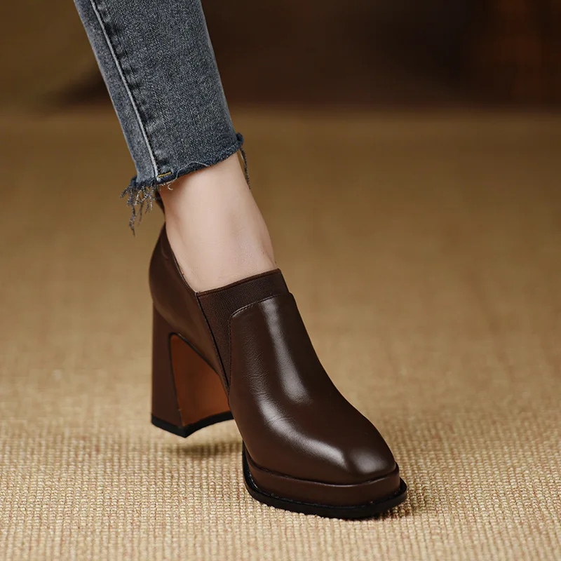 

Новые туфли на высоком каблуке с глубоким вырезом и круглым носком, весна-осень 2026, на мягкой подошве, удобные кожаные туфли