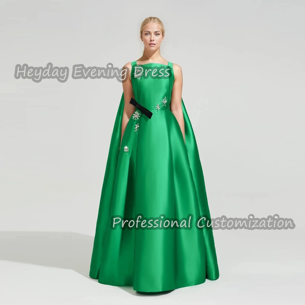 

Heyday Square Neckline Saudi Prom Gown Ruffle Satin Sleeveless Ball-Gown Floor Length Elegant Dress For luxurious Woman 2024