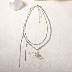 ZAA Simple Jewelry Bejeweled Rhinestone Chain Necklaces for Women High Quality Pearl Pendant Statement Neck Accessories