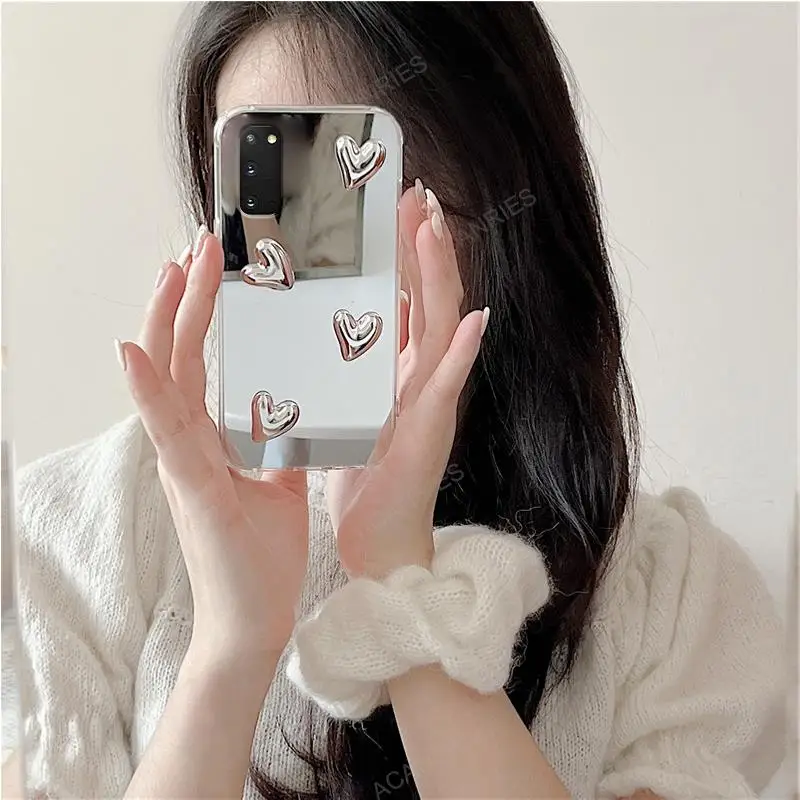 For Samsung Galaxy S20 FE S21 Ultra S9 S8 Plus Glossy 3D Love Heart Mirror Phone Case S20FE S20Ultra S20PLus Cover S 20 21 9 8