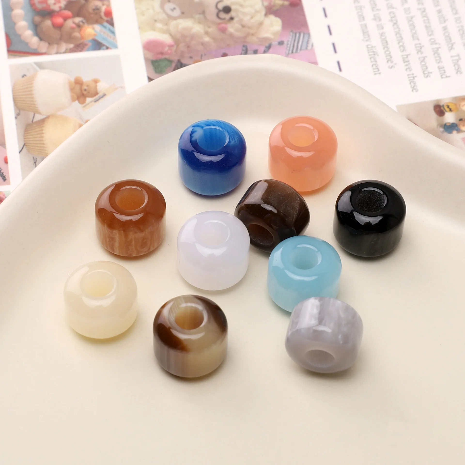10pcs/lot Large Hole Resin Beads DIY Beads Hand String Phone Chain Rope Buckle Clothing Shoe Buckle Beads Decorative Hand Beads