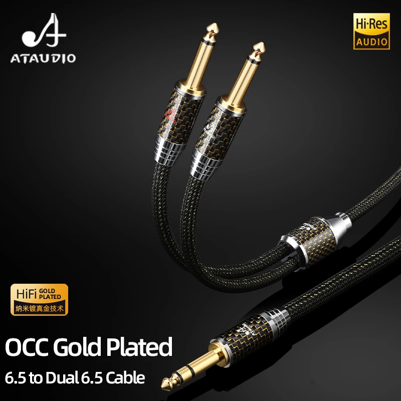 ATAUDIO OCC Placcato Oro HiFi da 6,5 mm a doppio cavo da 6,5 mm Stereo da 6,5 TRS a doppio cavo per chitarra amplificatore 6.5 TS