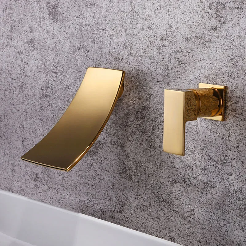 Waterfall Bathroom Faucet Wall Mounted Widespread Cold Hot Mixer Basin Tap Brass Chrome Plated/Brushed Gold/Black/Gold