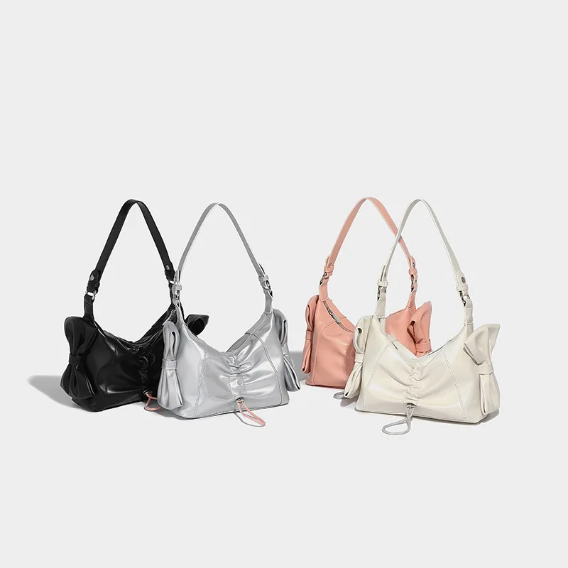 Bolso plisado de alta calidad para mujer, novedad de verano 2024, bolso plateado a la moda, bolso de hombro para chica dulce y caliente