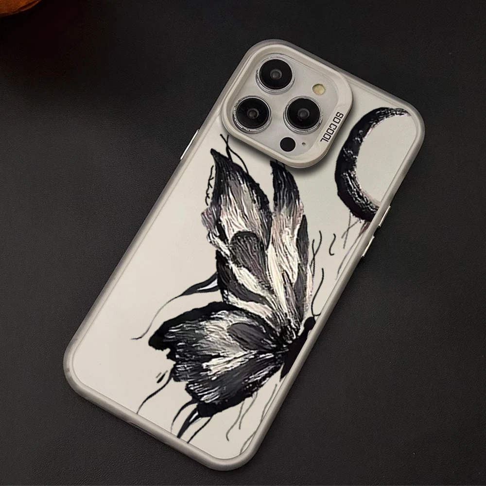 Black Butterfly Moon Cool New Luxury IMD Phone Anti-drop Cover Case For iPhone 11 12 13 14 Pro Max 15 16 Plus