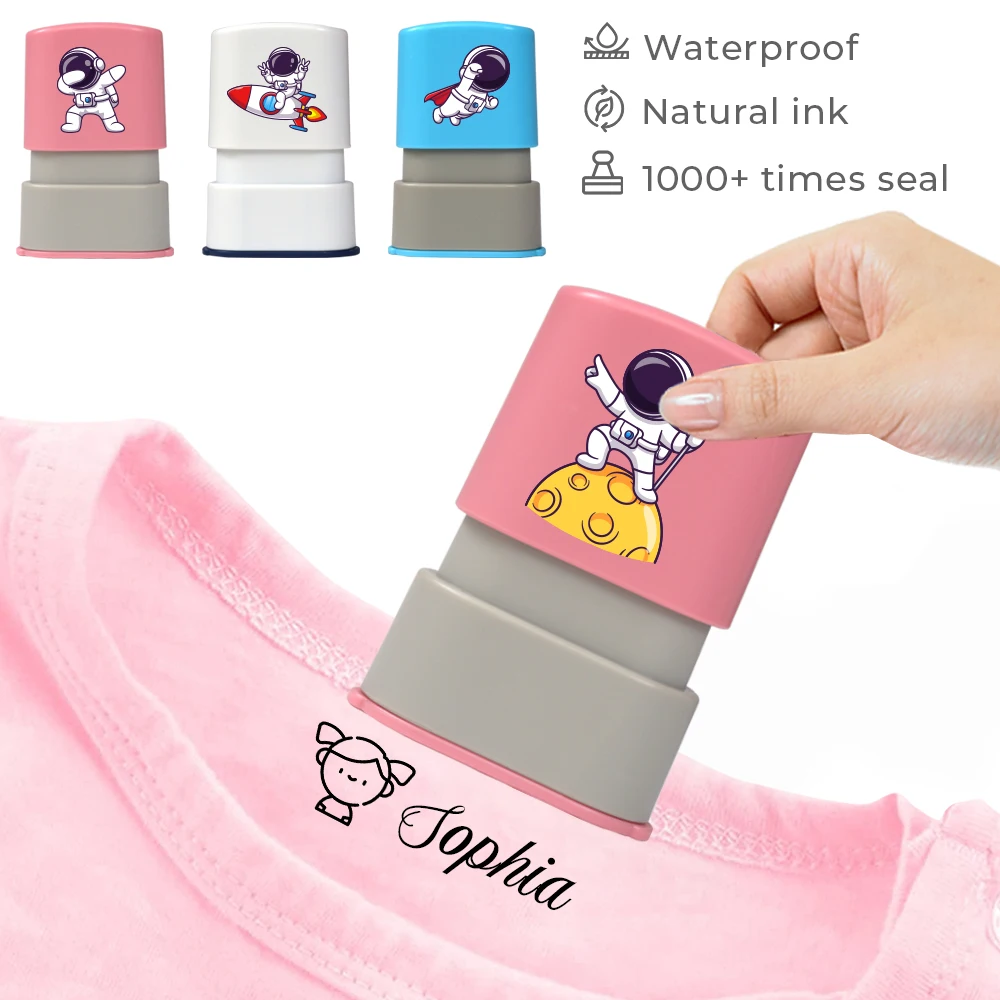 Sello impermeable con dibujos animados de astronauta para ropa, pegatina Kawaii con nombre para maestro de jardín de infantes, hecho a medida