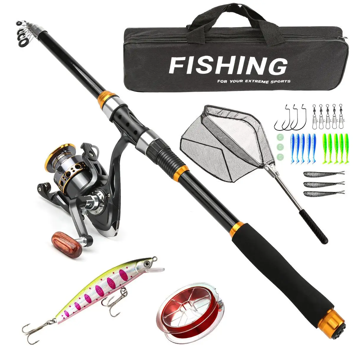 屋外釣り-4-色道路ヤロッド屋外釣竿超軽量グラスファイバー機器セット釣竿