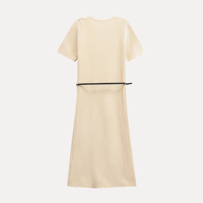 Busana Wanita Musim Semi 2025, Model Sve Round Ne Midi Dr, Termasuk Sabuk, Bahan Poliester Serat Ele Sle 100% Merek Z