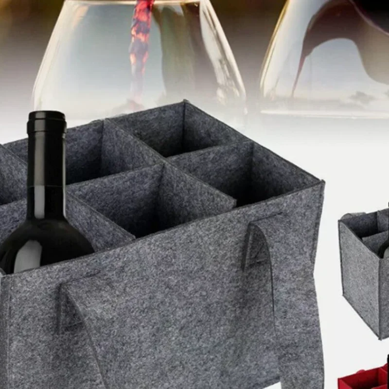 Bolsa ligera y plegable para botellas de vino, resistente al desgarro, impermeable, con asa de transporte, 6 compartimentos, para viajes, picnic, fiesta de barbacoa