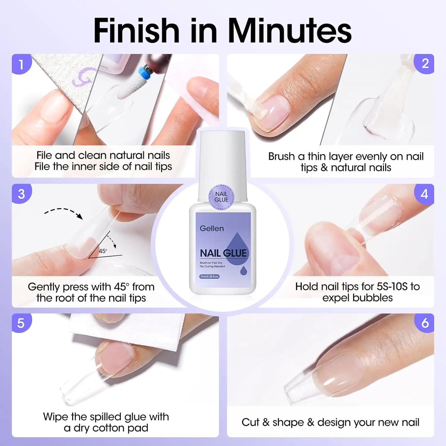 GELLEN 7 مللي طقم مزيل غراء الأظافر الاكريليك اضغط على نصائح 2 قطعة سوبر قوية بسرعة الغراء قبالة الأظافر وهمية هلام مجموعة طلاء الأظافر #5