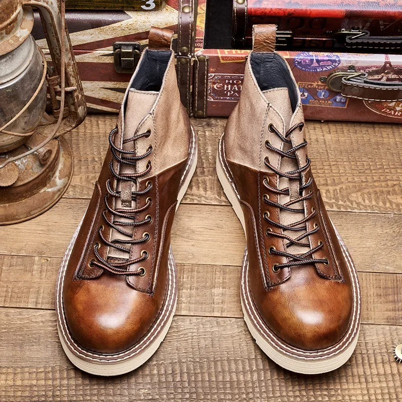 New Vintage British Men Shoes High Quality Japanese Outdoor Cow Leather Boots Spring Autumn Ankle Boots Men Motorcycle Boots