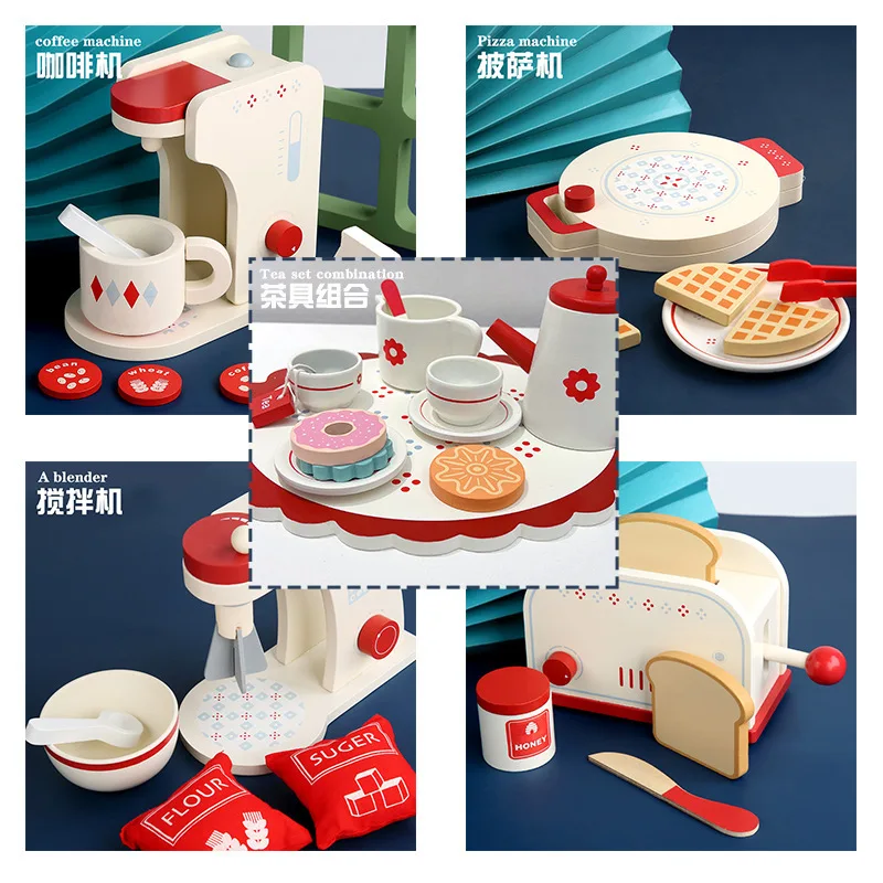 Wooden Simulation Afternoon Tea Dessert Tableware Set, Pretend Play House, Cozinha Brinquedos, Brinquedos clássicos para o presente de aniversário de 6 anos