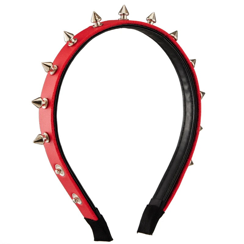 Fascia per capelli in pelle con rivetti Punk Gilrs Harajuku cerchio per capelli Gothic Lolita Retro Red Black Spikes fascia per capelli accessori